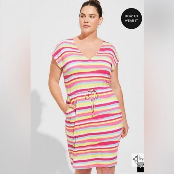 Torrid striped supersoft mini dolman sleeve dress waist tie coverup 2 2XL - Picture 11 of 11
